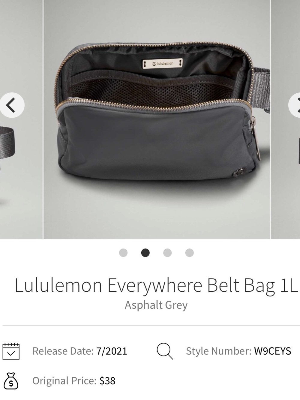 lululemon athletica Belt Bag in Asphalt Grey